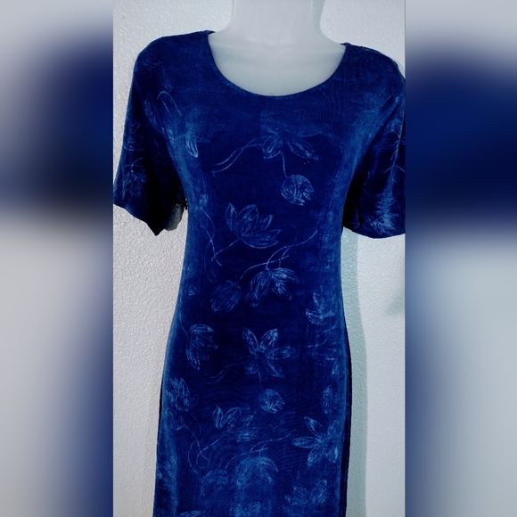 Royal Blue Embedded Floral Print Slinky Fabric Dress - Picture 5 of 5